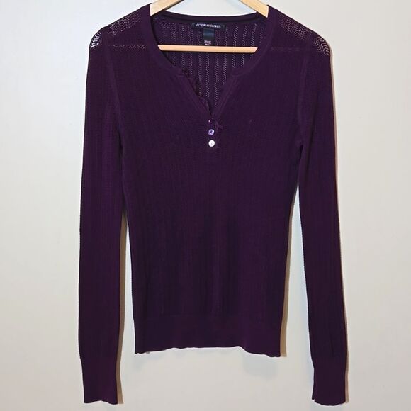 Victoria's Secret Open Knit Henley Long Sleeve Top Y2K Elena Gilbert Vampire - Picture 1 of 16